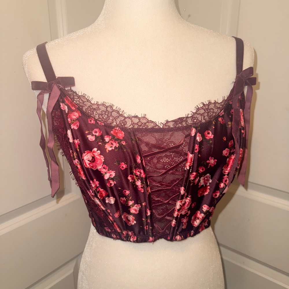 Victoria’s Secret Floral Velvet Straps Lace Corset Top